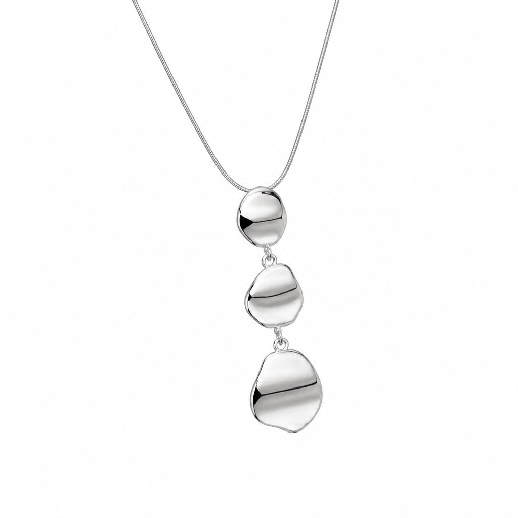 Long Pendant Necklace - Asymmetrical, Silver-toned