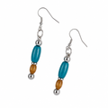 Earrings Teal and Medium Brown Wood Earrings