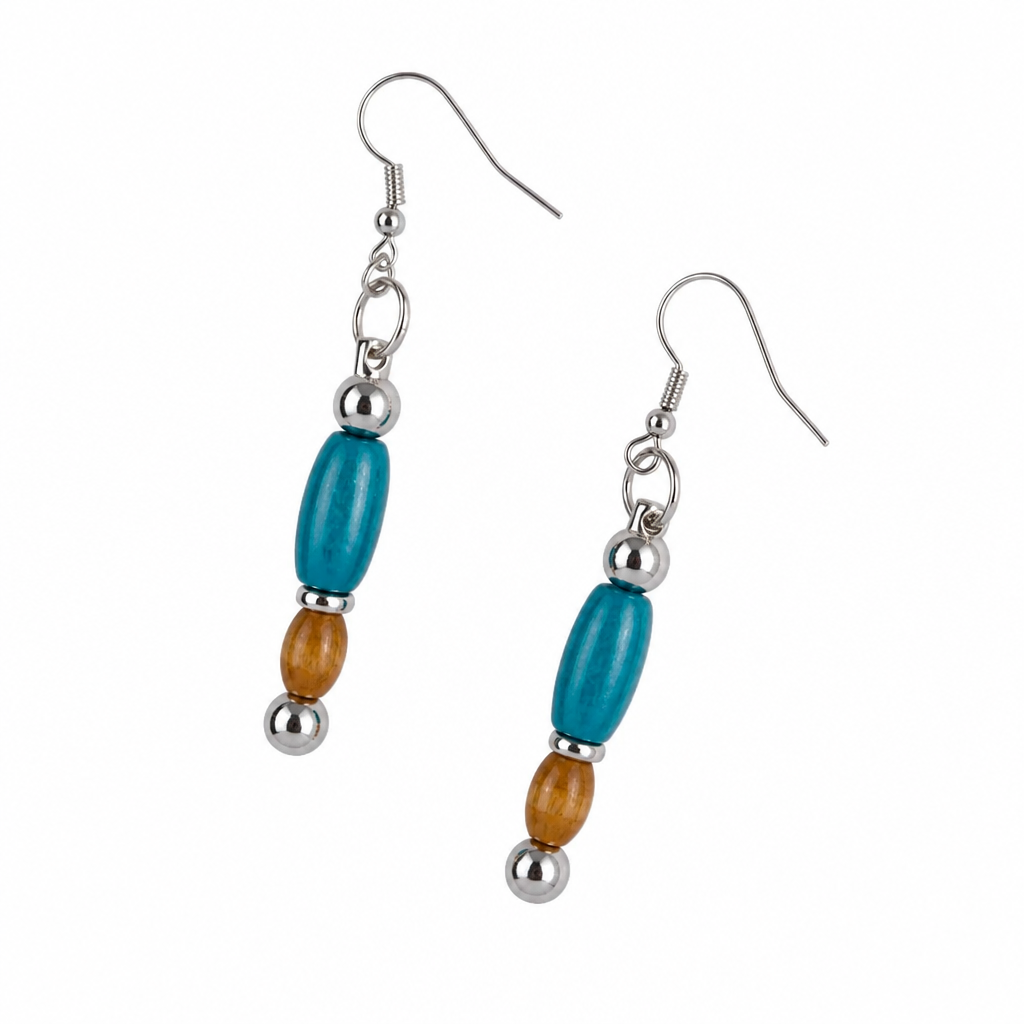 Earrings Teal and Medium Brown Wood Earrings